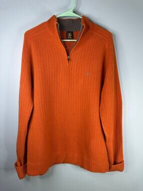 Aigle orange ribbed-knit quarter-zip sweater patches on elbows 100% lambswool XL
